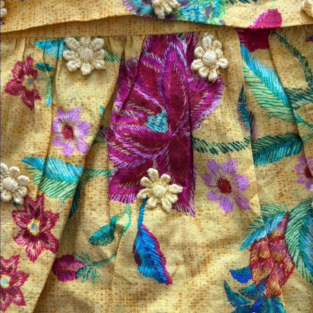 Farm Rio Yellow Floral Embroidered Ruffled Crop Top - Picture 4 of 4